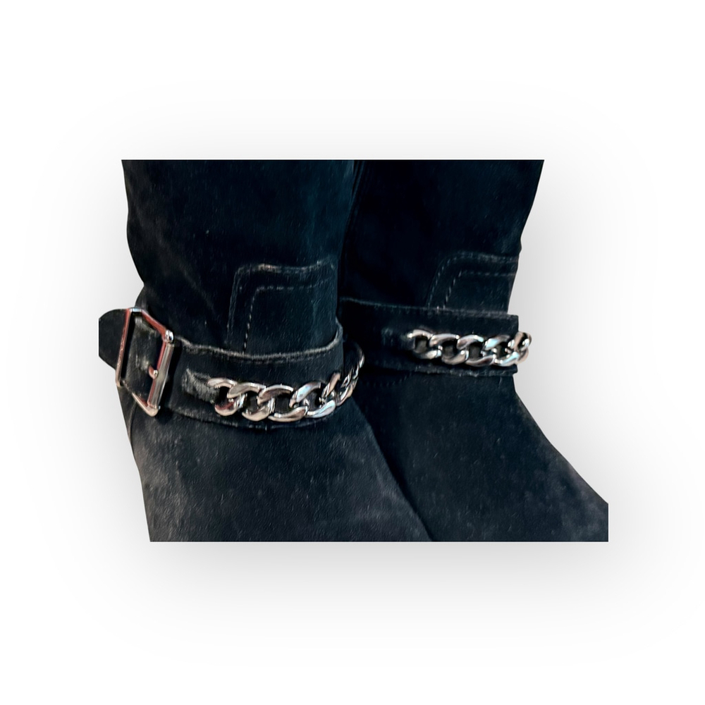 Vionic Women's Black Suede Ankle Boots Silver Chain/Buckle Accent Sz 8.5 - Picture 6 of 9